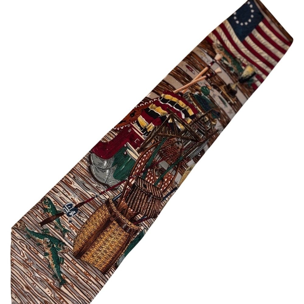 Americana Necktie Fishing Fly Fishing Rod Boot American Flag MBP‎ Mens